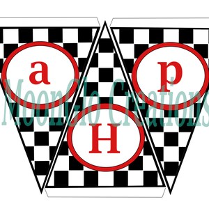 May include: A black and white checkered banner with three red circles. Each circle contains a letter in red: "a", "p", and "h".