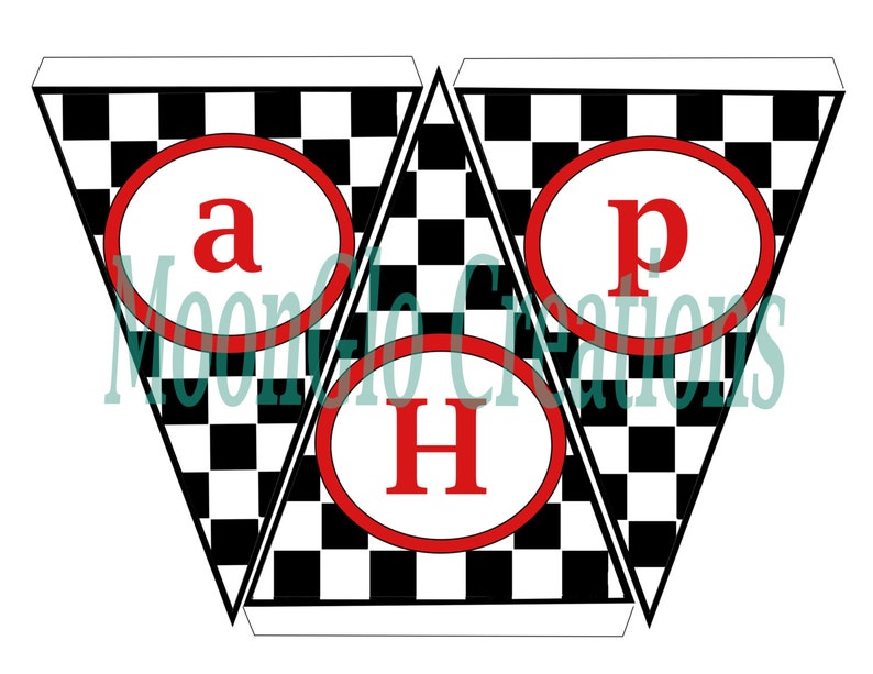 May include: A black and white checkered banner with three red circles. Each circle contains a letter in red: "a", "p", and "h".