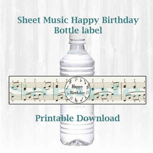 Musical note themed Water bottle labels. Happy Birthday, Printable download,