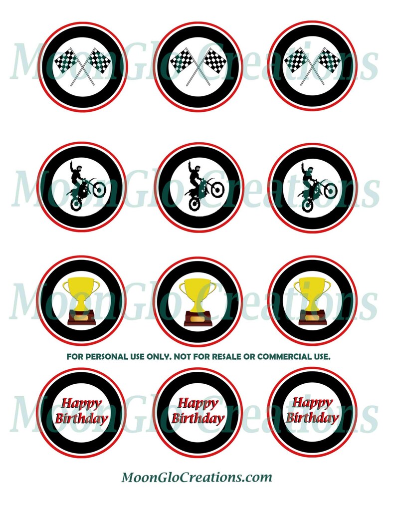 Motocross Theme Cupcake Toppers . Birthday Party, Printable Download