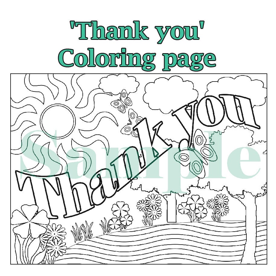 Coloring page Thank you Birthday party Goody bag Wedding | Etsy