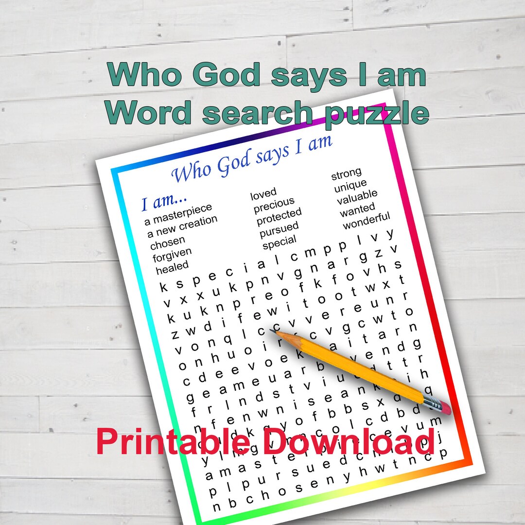 Who God Says I Am, Word Search Puzzle, Instant Digital Download ...