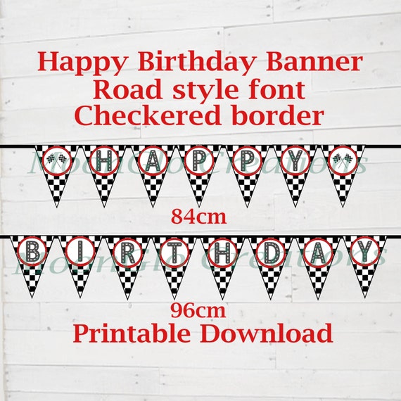 Race Car Theme Happy Birthday Banner Road Font Etsy