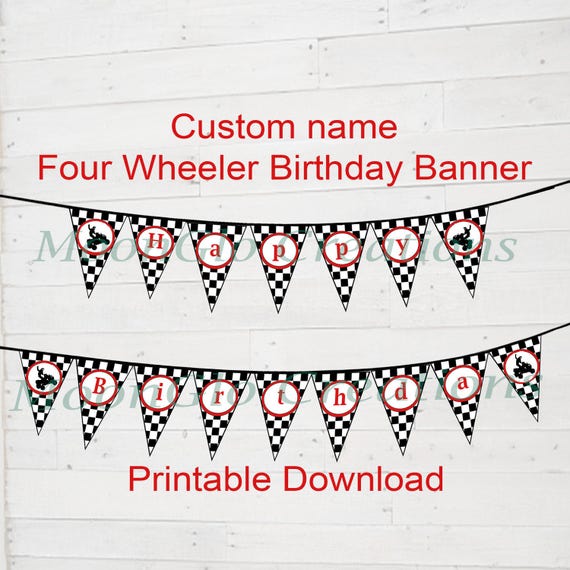 Custom Namefour Wheeler Theme Happy Birthday Etsy