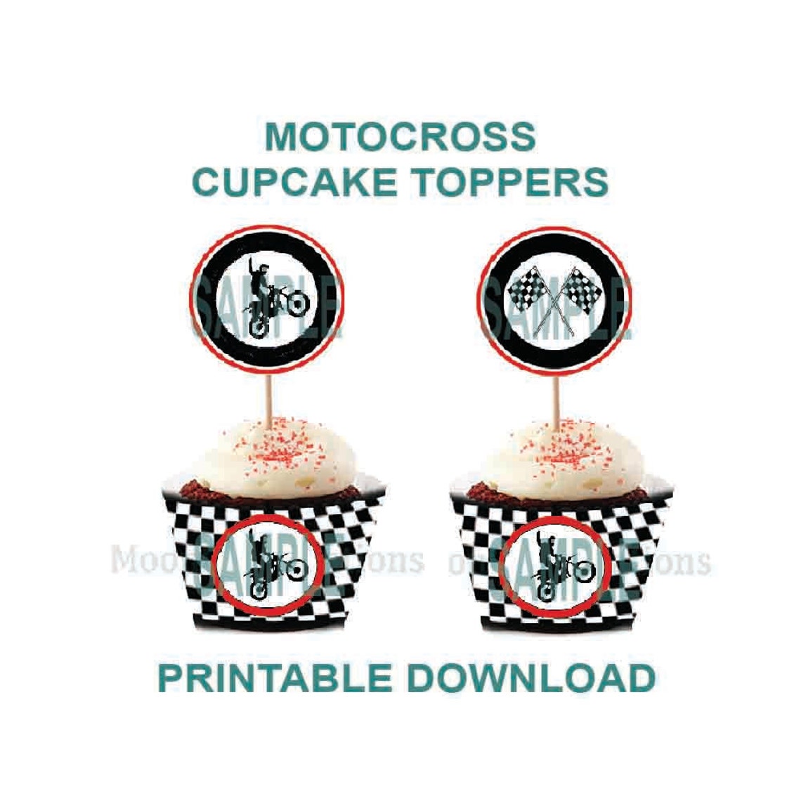 Motocross Theme Cupcake Toppers . Birthday Party, Printable Download ...