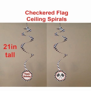 Race car theme spiral ceiling decor . Birthday party, Printable download,checkered flag