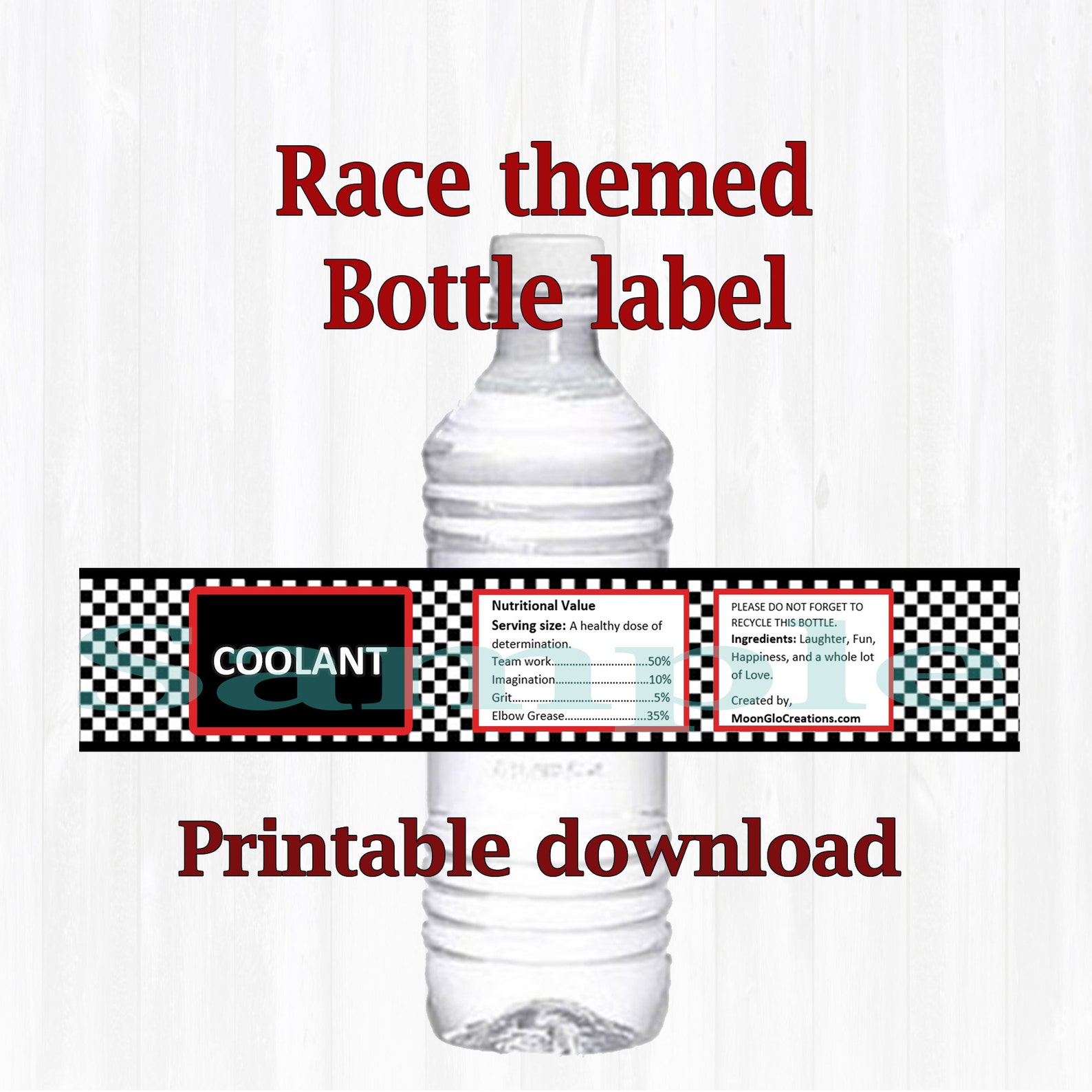 Race Car Theme Water Bottle Labels. Birthday Party, Printable Download