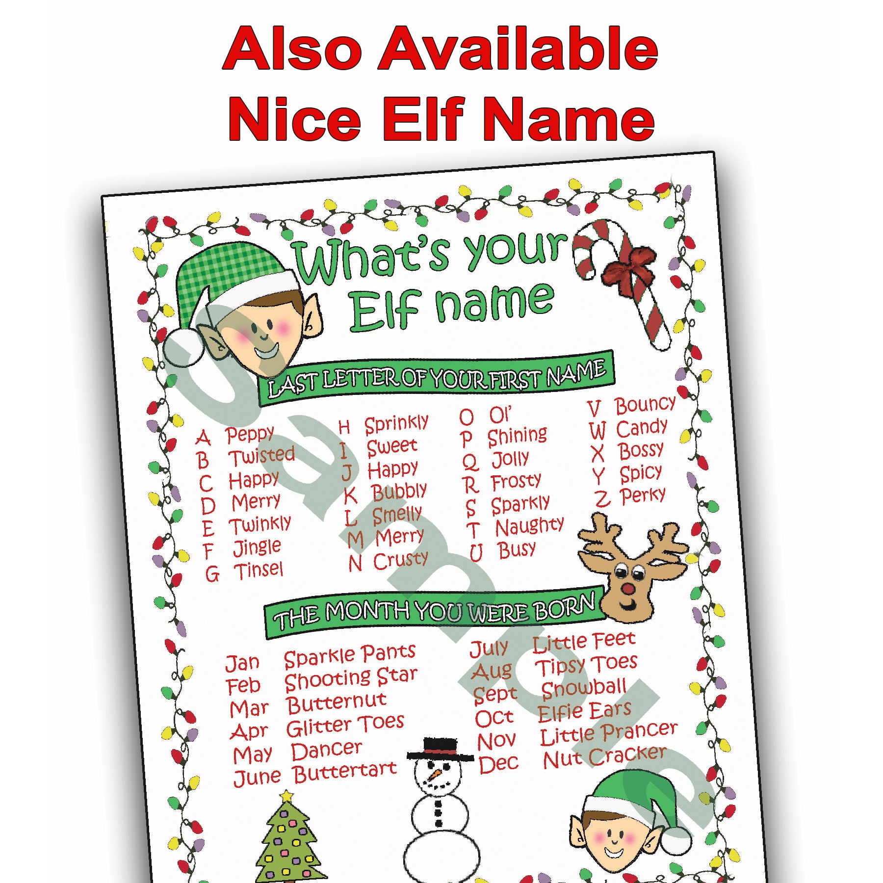 What's Your Naughty Elf Name, 8 X 10 . Printable Download, Christmas