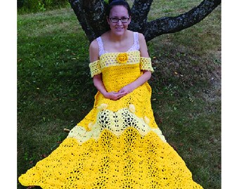 Princess Belle Dress Blanket, Crochet pattern, Includes 3 sizes. US and UK  Beginner. Printable download