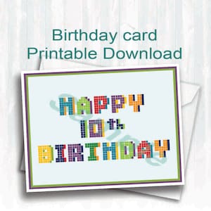 Pixel,Geburtstagskarte,Happy 10th Birthday,Digitaler download