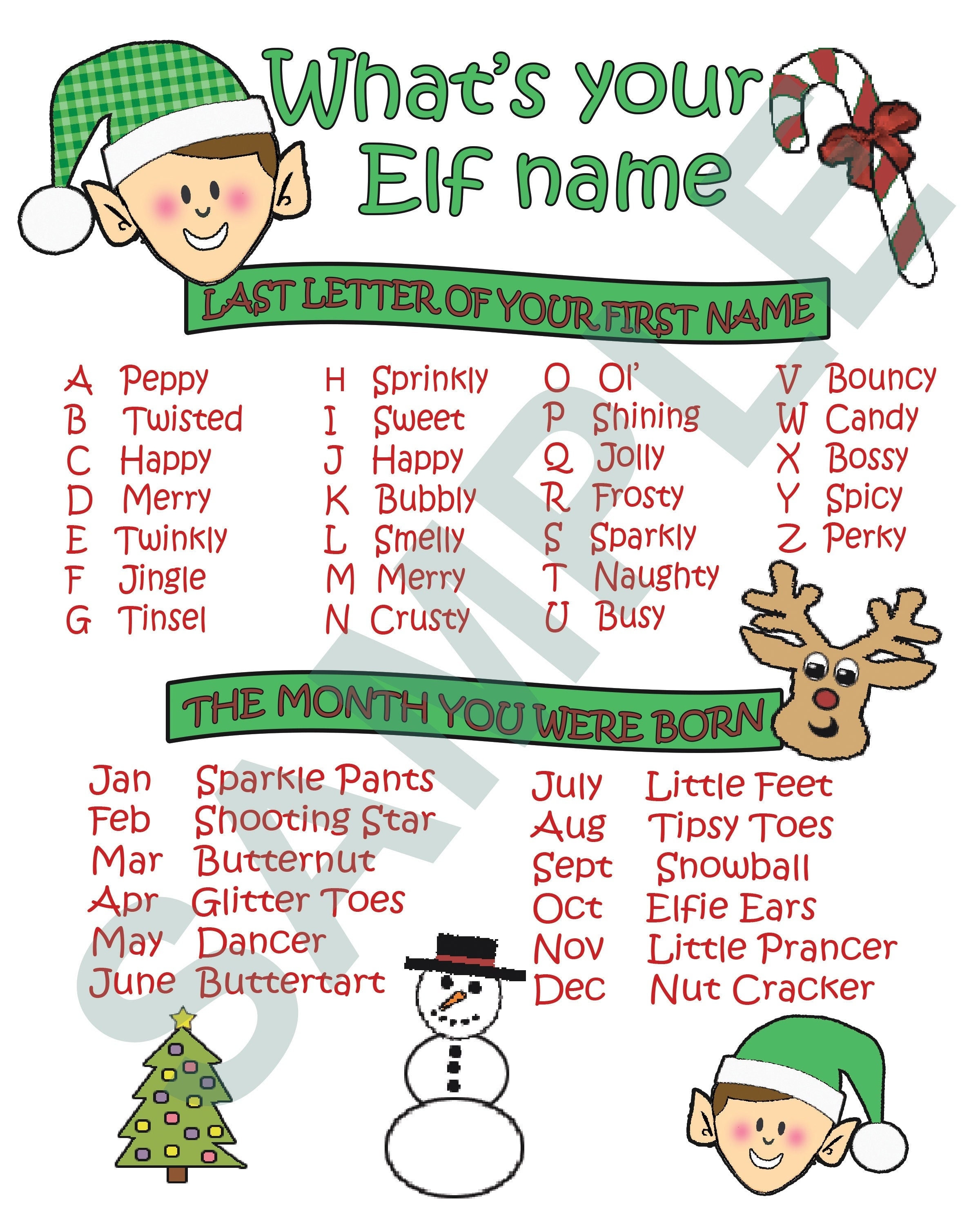 Perky Christmas T 2022 What's Your Elf Name, 8" X 10" . Printable Download, Christmas Party, Game
