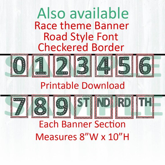Race Theme Numbers Banner Birthday Party Printable Etsy