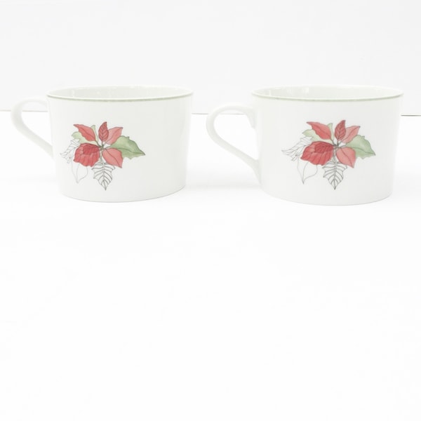 Poinsettia Bistro Mugs Block Spal // a pair of matching mugs | white porcelain ceramic | flower illustration modern holiday