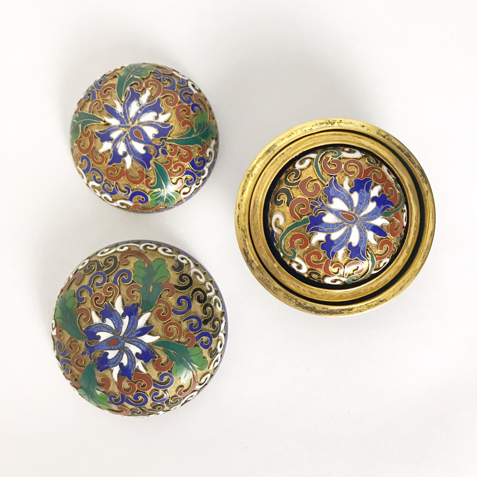 Cloisonné Lidded Nesting Trinket Box Set // Midcentury Set of Etsy