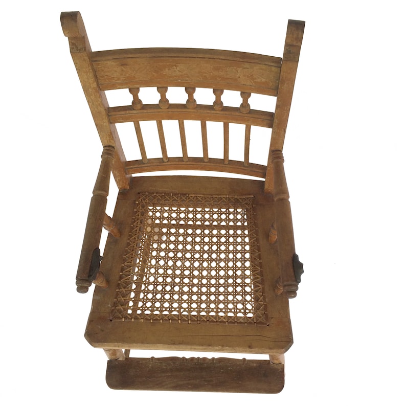 Antique Wooden High Chair With Cane Seat // Mid1800s Oak Chair Classic