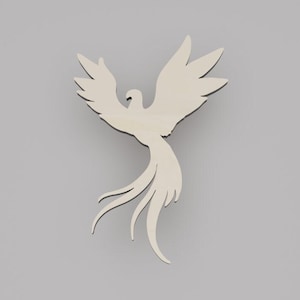 2&quot; - 34&quot; Phoenix Wooden Cutout Shape, Silhouette, Gift Tags Ornaments, Decoration Laser Cut Birch Wood #6514
