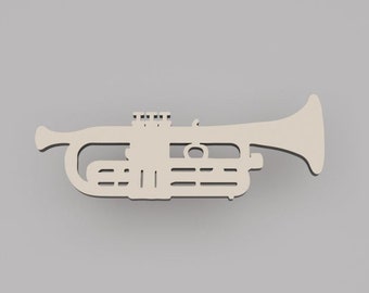 2" - 34" Trumpet Wooden Cutout Shape, Silhouette, Gift Tags Ornaments, Decoration Laser Cut Birch Wood #6521