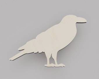 2" - 34" Crow Wooden Cutout Shape, Silhouette, Gift Tags Ornaments, Decoration Laser Cut Birch Wood #6282