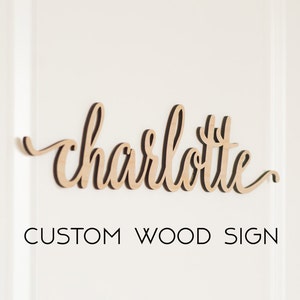 Custom Script Word, Personalized Wood Sign, Wooden Name, Rustic Cursive Word, Room Decoration, Nursery, Wall hanging, Unfinished Wood