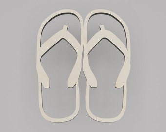 2" - 34" Flip flop Wooden Cutout Shape, Silhouette, Gift Tags Ornaments, Decoration Laser Cut Birch Wood #6324