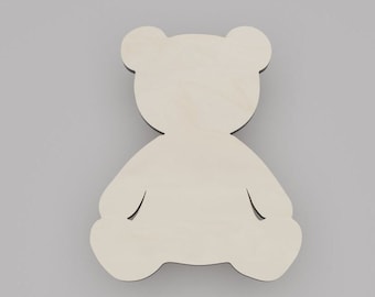 2&quot; - 34&quot; Teddy bear Wooden Cutout Shape, Silhouette, Gift Tags Ornaments, Decoration Laser Cut Birch Wood #6624