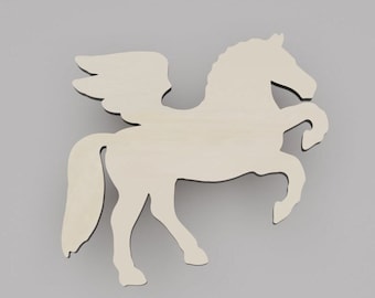 2" - 34" Pegasus Wooden Cutout Shape, Silhouette, Gift Tags Ornaments, Decoration Laser Cut Birch Wood #6513