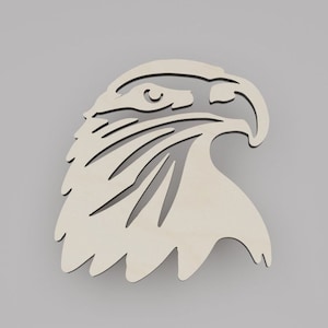 2" - 34" Tête d'aigle Forme de découpe en bois, Silhouette, Ornements d'étiquettes cadeaux, Décoration en bois de bouleau découpé au laser #6303
