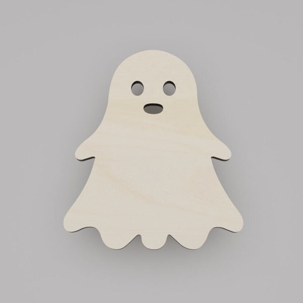 2" - 34" Ghost Wooden Cutout Shape, Silhouette, Gift Tags Ornaments, Decoration Laser Cut Birch Wood #6343