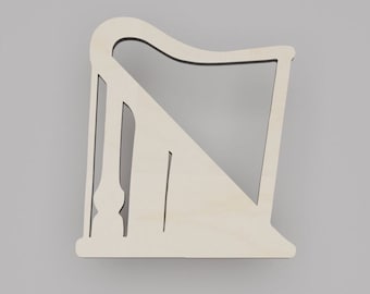 2" - 34" Harp Wooden Cutout Shape, Silhouette, Gift Tags Ornaments, Decoration Laser Cut Birch Wood #6506