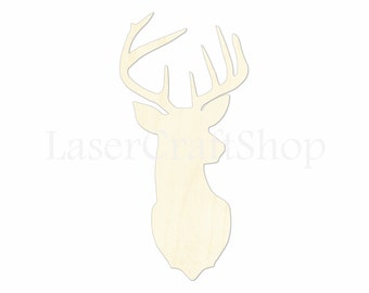 2&quot; - 34&quot; Deer Elk Head Wooden Cutout Shape, Silhouette, Gift Tags Ornaments Laser Cut Birch Wood  #1056
