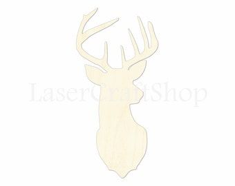 2" - 34" Deer Elk Head Wooden Cutout Shape, Silhouette, Gift Tags Ornaments Laser Cut Birch Wood  #1056