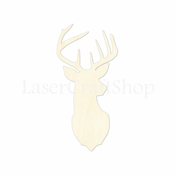 2" - 34" Deer Elk Head Wooden Cutout Shape, Silhouette, Gift Tags Ornaments Laser Cut Birch Wood  #1056