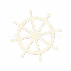May include: A wooden ship's wheel with eight spokes and a detailed rim. The wheel is unfinished and ready to be painted or stained.