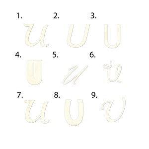 2" - 34" Wooden Letter “U”  Room, Nursery, Wedding Decoration, Gift Tags. Ornaments, Crafts, DIY,  Laser Cut Unfinished Wood,  #2066