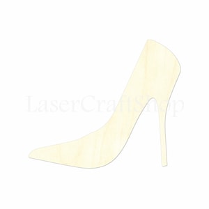2&quot; - 34&quot; Women High Heel Shoe Wooden Cutout Shape, Silhouette, Gift Tags Ornaments, Room Decoration, Laser Cut Birch Wood,  #1502