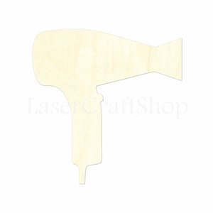 May include: A wooden cutout of a hairdryer in a light beige color. The cutout is ready to be painted or decorated.