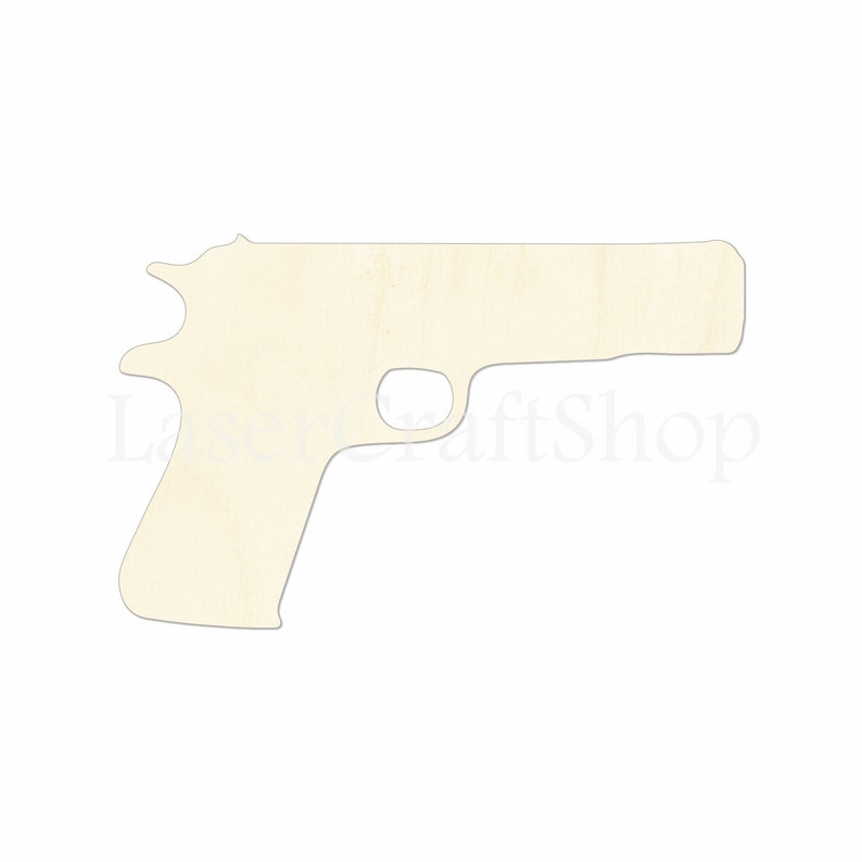 2 34 Handgun, Gun Wooden Cutout Shape, Silhouette, Gift Tags Ornaments, Room Decoration, Laser Cut Unfinished Wood, 1766 image 1