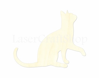 2" - 34" Cat Wooden Cutout Shape, Silhouette, Gift Tags Ornaments, Decoration Laser Cut Birch Wood  #1438