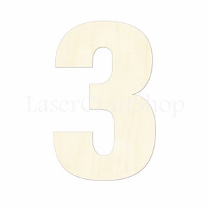 2&quot; - 34&quot; Wooden number 3,  Wood Number, # 3, Cutout Shape, Silhouette, Gift Tags Ornaments, Room Decoration, Laser Cut Unfinished Wood #2066