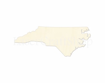 2" - 34" North Carolina, NC State Wooden Cutout Shape, Silhouette, Gift Tags Ornaments, Room Decoration, Laser Cut Unfinished Wood,  #1793