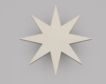 2" - 34" Star Wooden Cutout Shape, Silhouette, Gift Tags Ornaments, Decoration Laser Cut Birch Wood #6452