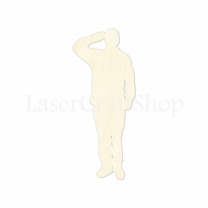 2" - 34" Soldier Salute Wooden Cutout Shape, Silhouette, Gift Tags Ornaments Laser Cut Birch Wood  Army #1199