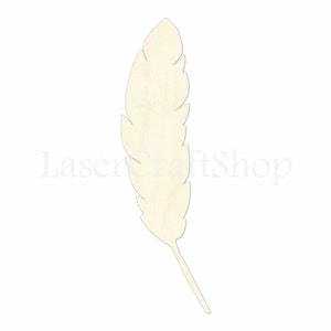 2&quot; - 34&quot; Feather Wooden Cutout Shape, Silhouette, Gift Tags Ornaments Laser Cut Birch Wood   #1086