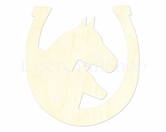2" - 34" Horse Shoe Wooden Cutout Shape, Silhouette, Gift Tags Ornaments Laser Cut Birch Wood   #1352