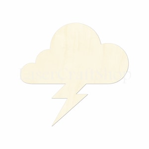 2&quot; - 34&quot; Cloud with Lightning Wooden Cutout Shape, Silhouette, Gift Tags Ornaments, Room Decoration, Laser Cut Birch Wood,  #1626