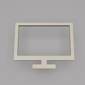 May include: A wooden cutout of a computer monitor with a simple design. The monitor is blank and has a stand.