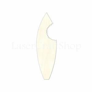 Surfboard with Shark Bite Wooden Cutout Shape, Silhouette, Gift Tags Ornaments, Room Decoration, Laser Cut Unfinished Wood, Various #1734