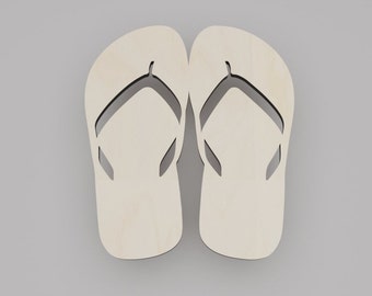 2" - 34" Flip flop Wooden Cutout Shape, Silhouette, Gift Tags Ornaments, Decoration Laser Cut Birch Wood #6325