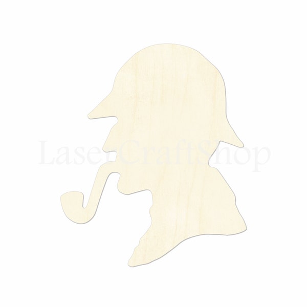 2" - 34" Sherlock Holmes Head Wooden Cutout Shape, Silhouette, Gift Tags Ornaments, Room Decoration, Laser Cut Birch Wood,  #1648