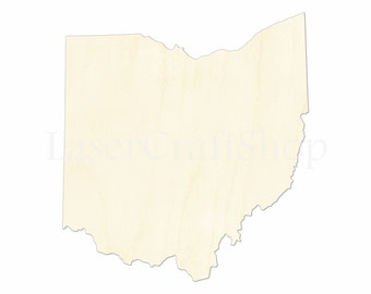 2" - 34" Ohio, OH State Wooden Cutout Shape, Silhouette, Gift Tags Ornaments, Room Decoration, Laser Cut Unfinished Wood,  #1794